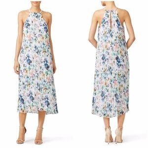 Likely high neck white floral chester multicolor pleated midi dress size 8